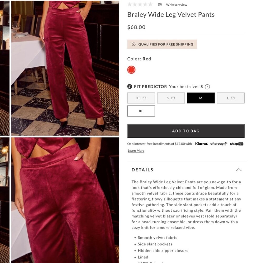 VICI - Braley Wide Leg Velvet Pants (Small)